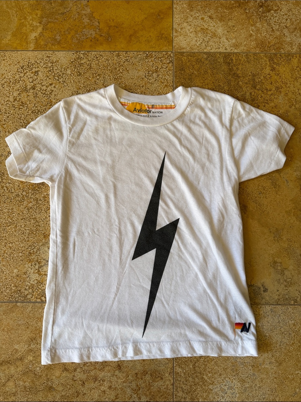 Aviator Nation White Tee with Black Lightning Bolt
